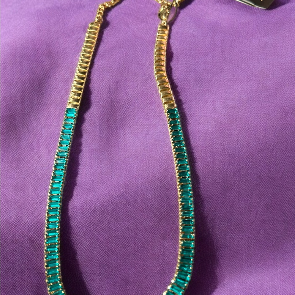 Aqua Gold Plated With Green Stones Collar Necklace 142 Extender Macys 20$